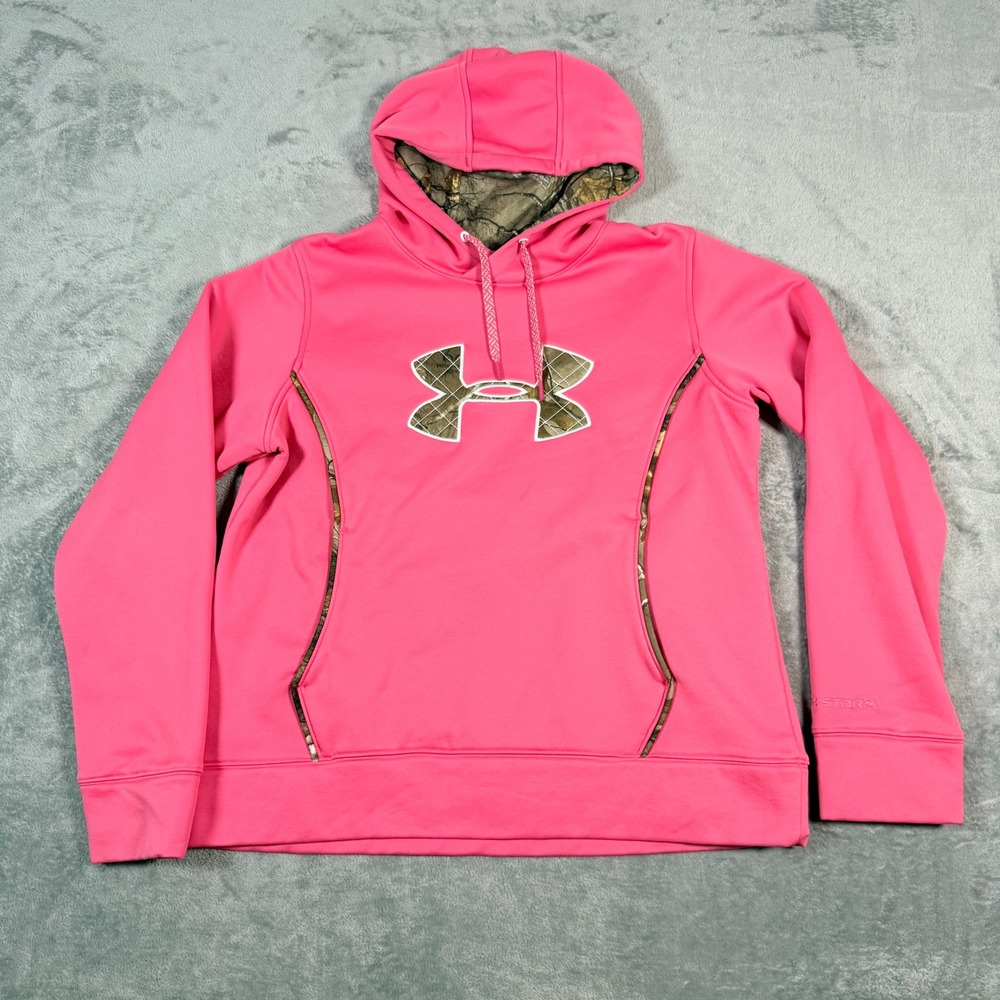 Under Armour Womens XL Hoodie Pink Realtree Camo Logo UA Storm Sweatshirt